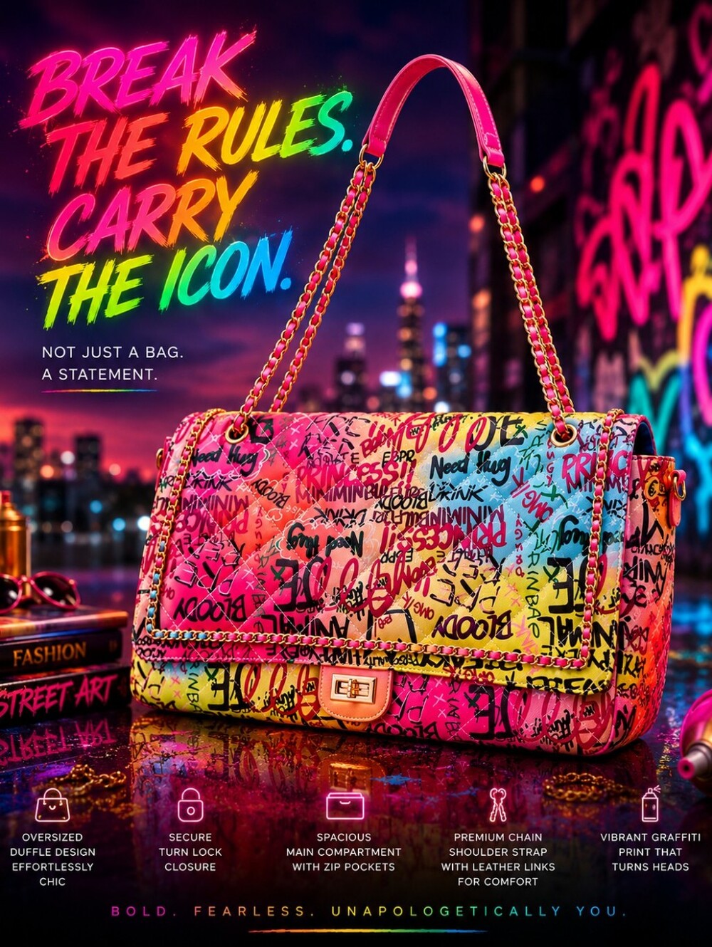 Super Colored Urban Graffiti Oversized Shoulderbag for Women Girls